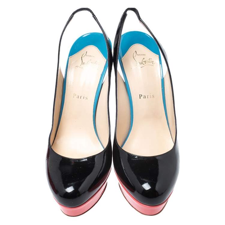 Pre Owned Christian Louboutin Multicolor Patent Leather Colorblock Platform Slingback Pumps Size 41