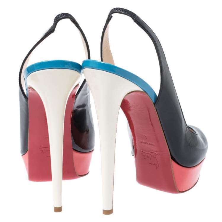 Pre Owned Christian Louboutin Multicolor Patent Leather Colorblock Platform Slingback Pumps Size 41