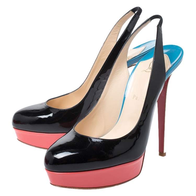 Pre Owned Christian Louboutin Multicolor Patent Leather Colorblock Platform Slingback Pumps Size 41