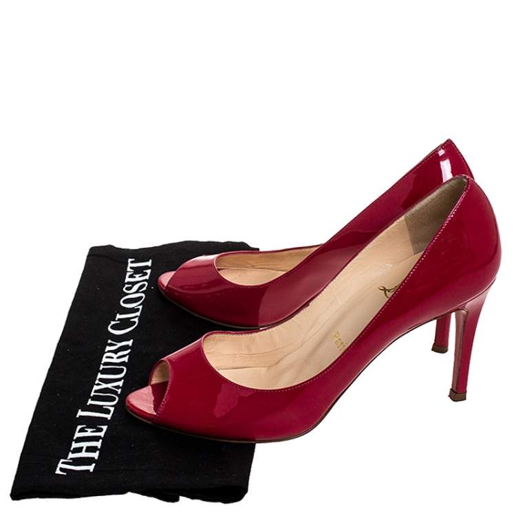 Pre Owned  Christian Louboutin Fuschia Patent Leather Maryl Peep Toe Pumps Size 37