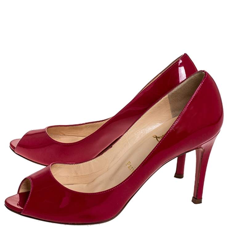 Pre Owned  Christian Louboutin Fuschia Patent Leather Maryl Peep Toe Pumps Size 37