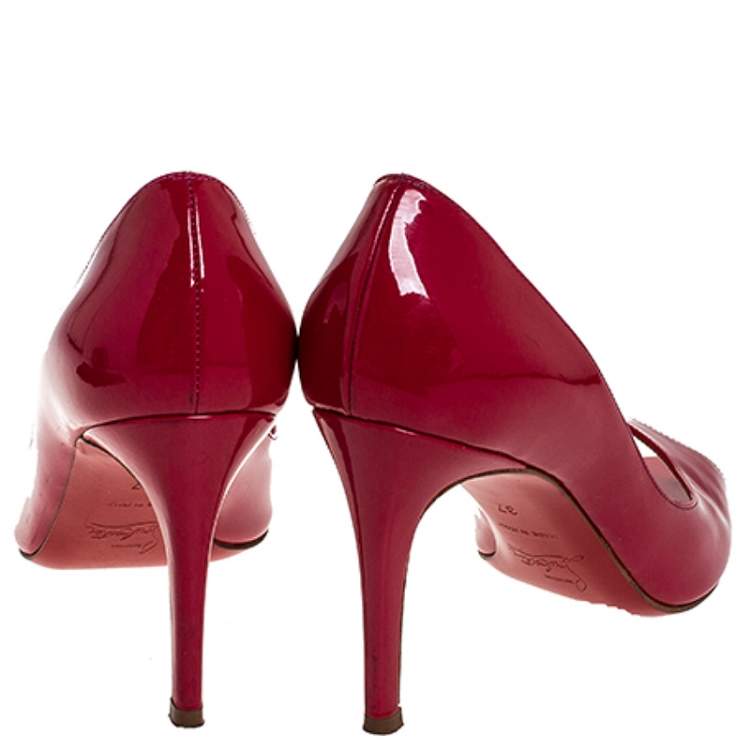 Pre Owned  Christian Louboutin Fuschia Patent Leather Maryl Peep Toe Pumps Size 37