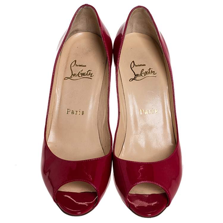 Pre Owned  Christian Louboutin Fuschia Patent Leather Maryl Peep Toe Pumps Size 37