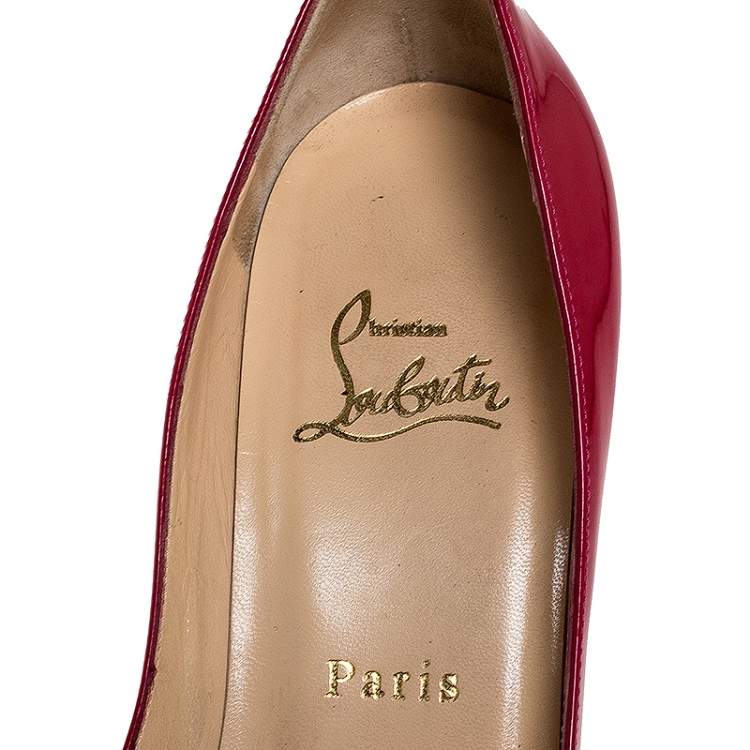Pre Owned  Christian Louboutin Fuschia Patent Leather Maryl Peep Toe Pumps Size 37
