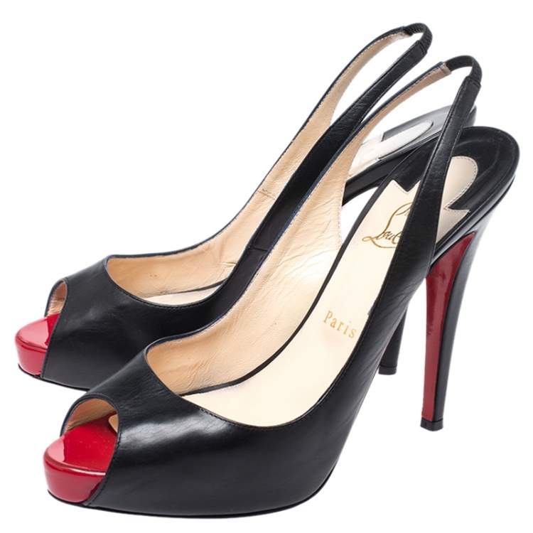 Pre Owned Christian Louboutin Black Patent N°Prive Slingback Sandals Size 41