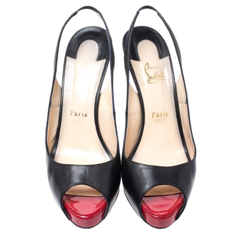 Pre Owned Christian Louboutin Black Patent N°Prive Slingback Sandals Size 41