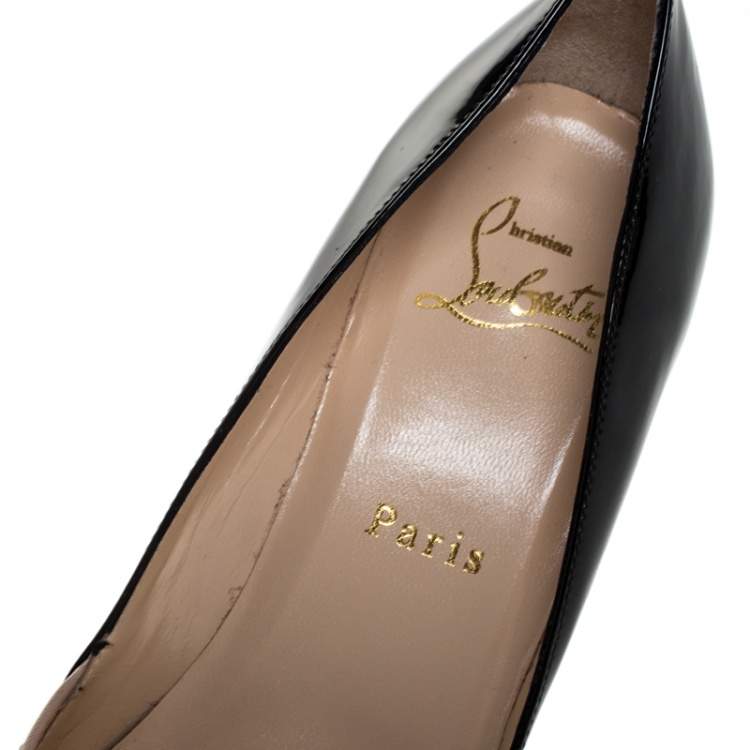 Pre Owned Christian Louboutin Black Patent Leather and Mesh Bow Pointed Toe Pumps Size 36.5