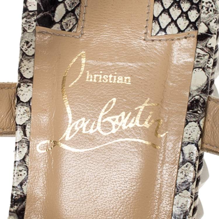 Pre Owned Christian Louboutin Black/White Studded Leather Cataclou Espadrille Wedge Sandals Size 37