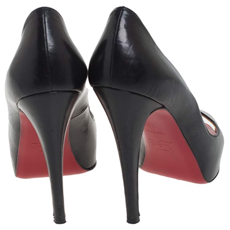 Pre Owned Christian Louboutin Black Leather Hyper Prive Peep Toe Platform Pumps Size 38