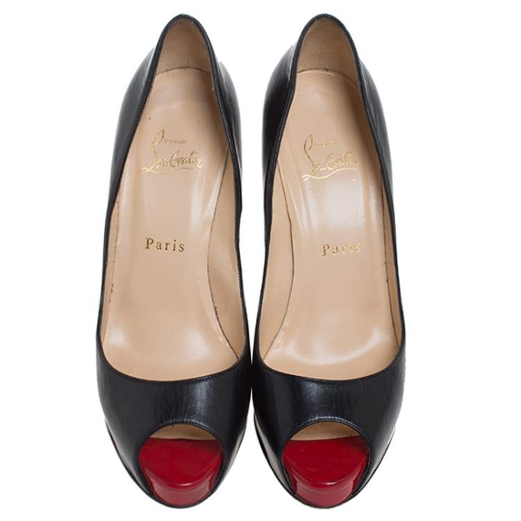 Pre Owned Christian Louboutin Black Leather Hyper Prive Peep Toe Platform Pumps Size 38