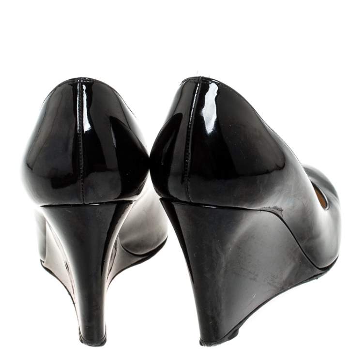 Pre Owned Christian Louboutin Black Patent RonRon Zeppa Wedge Pumps Size 38.5