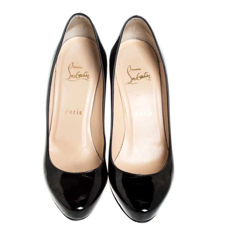 Pre Owned Christian Louboutin Black Patent RonRon Zeppa Wedge Pumps Size 38.5