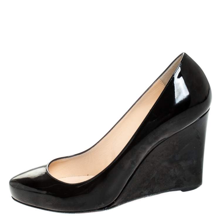 Pre Owned Christian Louboutin Black Patent RonRon Zeppa Wedge Pumps Size 38.5
