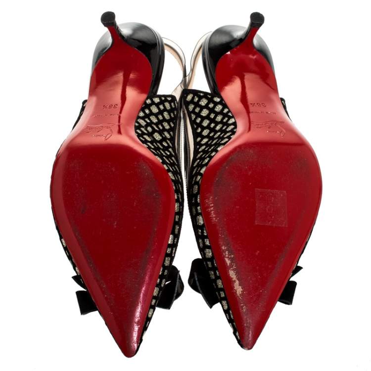 Pre Owned Christian Louboutin Black Velvet And Glitter Bow Slingback Sandals Size 38.5