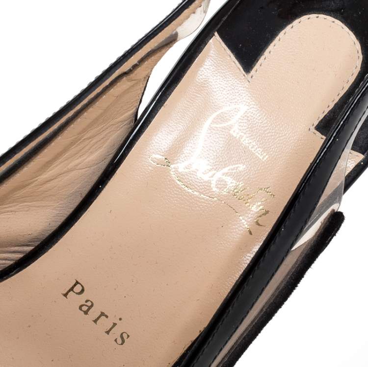 Pre Owned Christian Louboutin Black Velvet And Glitter Bow Slingback Sandals Size 38.5