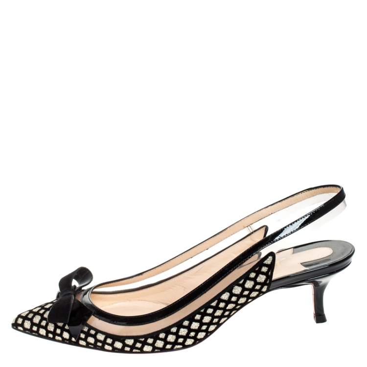 Pre Owned Christian Louboutin Black Velvet And Glitter Bow Slingback Sandals Size 38.5