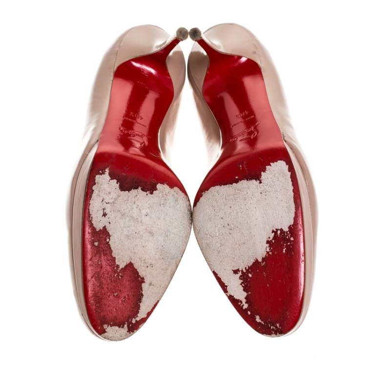 Pre Owned Christian Louboutin Beige Patent Leather Neofilo Pumps Size 40.5