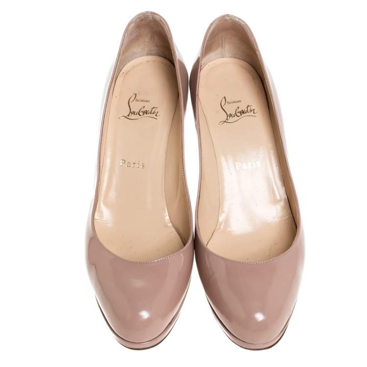 Pre Owned Christian Louboutin Beige Patent Leather Neofilo Pumps Size 40.5