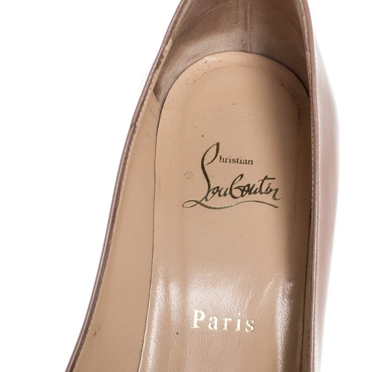 Pre Owned Christian Louboutin Beige Patent Leather Neofilo Pumps Size 40.5