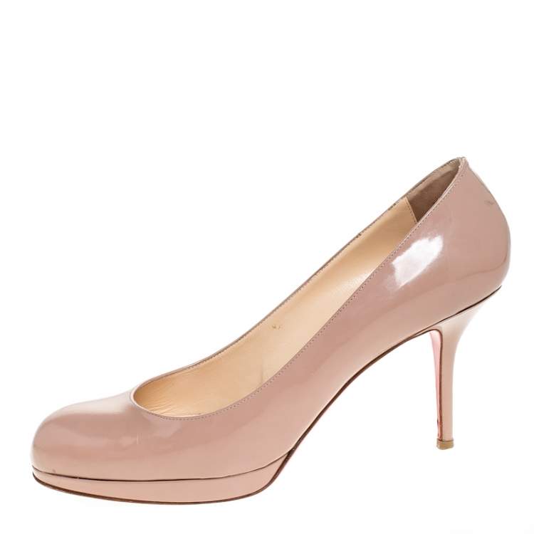 Pre Owned Christian Louboutin Beige Patent Leather Neofilo Pumps Size 40.5