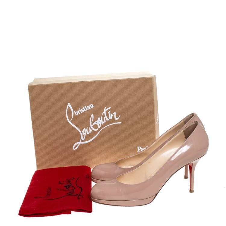 Pre Owned Christian Louboutin Beige Patent Leather Neofilo Pumps Size 40.5