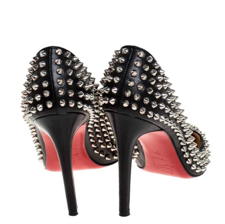 Pre Owned Christian Louboutin Black Leather Pigalle Spikes Pumps Size 40.5