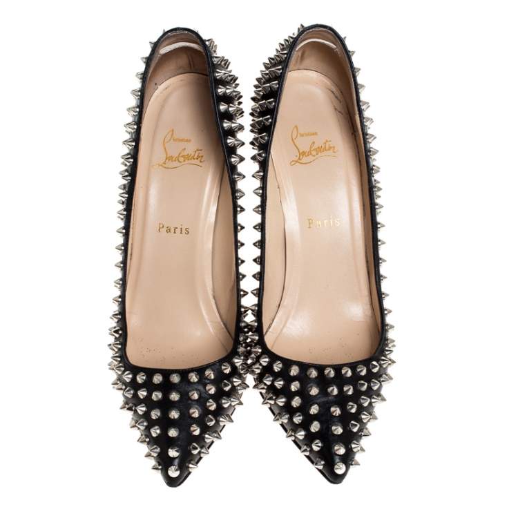 Pre Owned Christian Louboutin Black Leather Pigalle Spikes Pumps Size 40.5