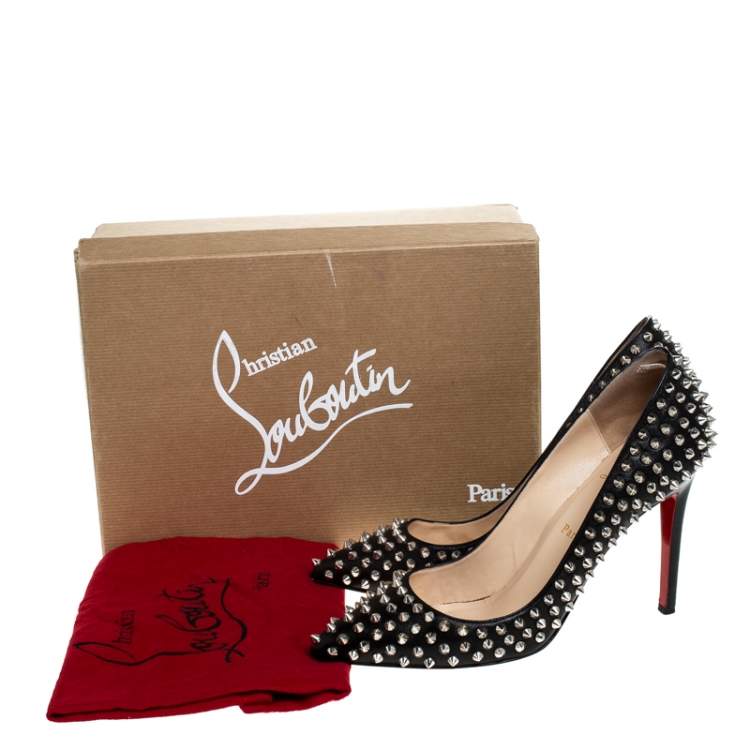 Pre Owned Christian Louboutin Black Leather Pigalle Spikes Pumps Size 40.5