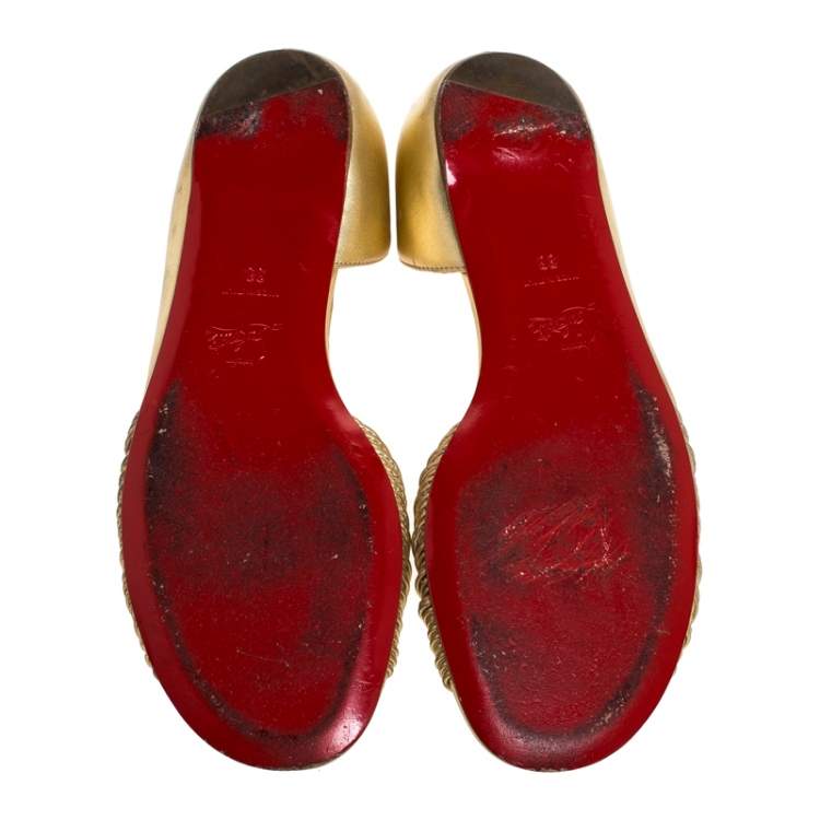 Pre Owned Christian Louboutin Metallic Gold Leather Open Toe Flats Size 38