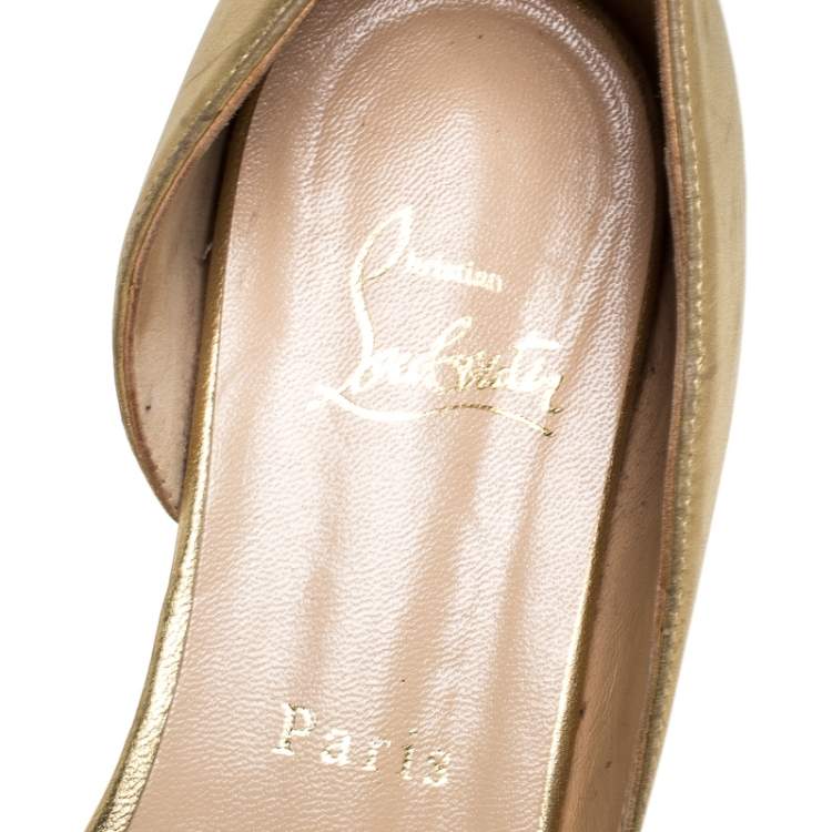 Pre Owned Christian Louboutin Metallic Gold Leather Open Toe Flats Size 38