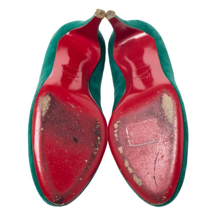 Pre Owned Christian Louboutin Green Suede Leather Fifi Pumps Size 38