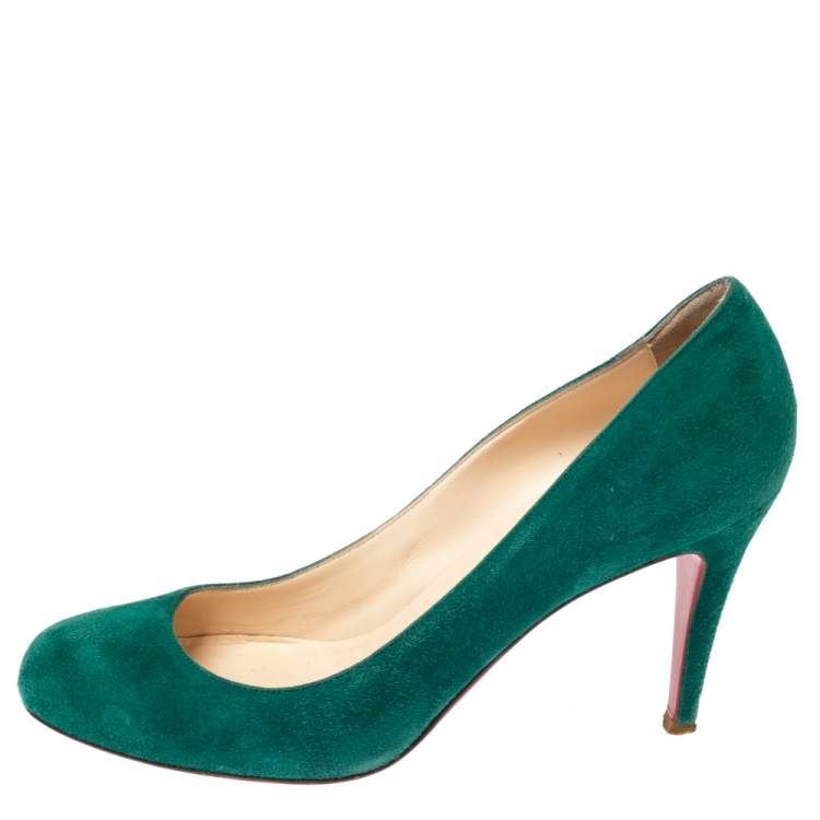 Pre Owned Christian Louboutin Green Suede Leather Fifi Pumps Size 38
