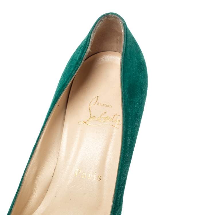 Pre Owned Christian Louboutin Green Suede Leather Fifi Pumps Size 38