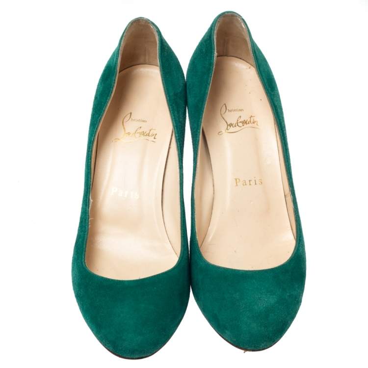 Pre Owned Christian Louboutin Green Suede Leather Fifi Pumps Size 38