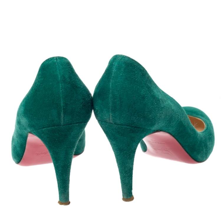 Pre Owned Christian Louboutin Green Suede Leather Fifi Pumps Size 38