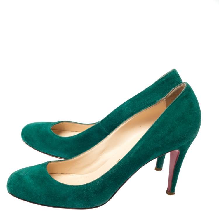 Pre Owned Christian Louboutin Green Suede Leather Fifi Pumps Size 38
