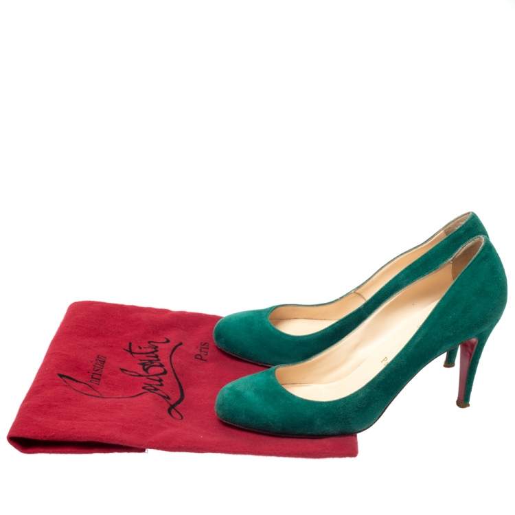 Pre Owned Christian Louboutin Green Suede Leather Fifi Pumps Size 38