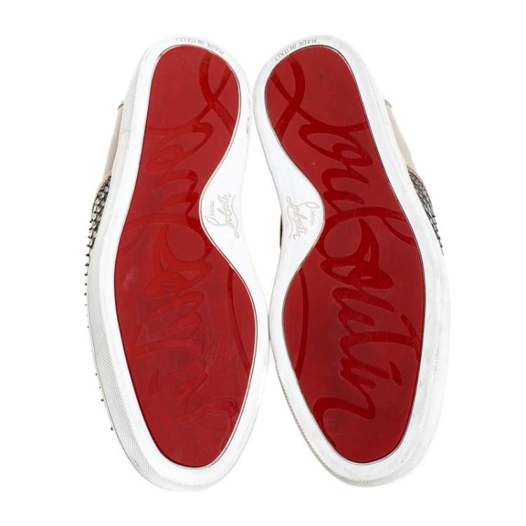 Pre Owned Christian Louboutin Multicolor Python Leather And Leather Pik Boat Slip On Sneakers Size 40.5