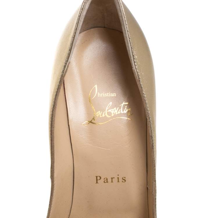 Pre Owned Christian Louboutin Gold Leather Jolly Peep Toe Pumps Size 38