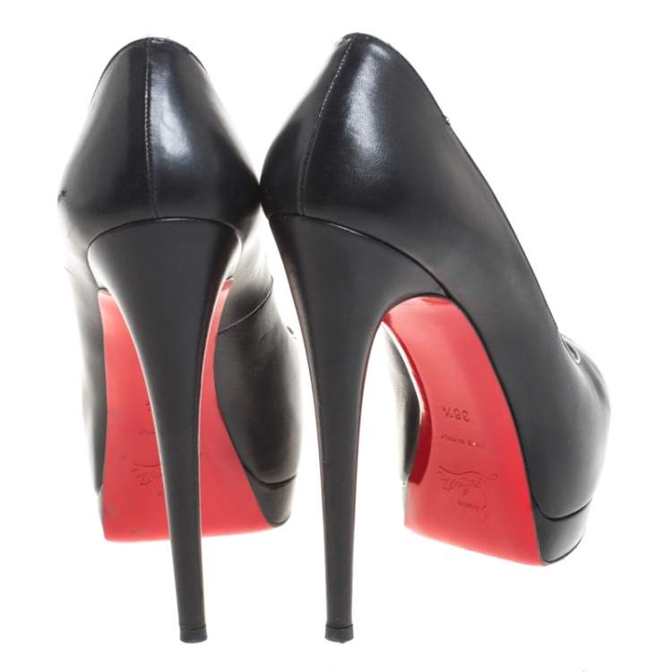 Pre Owned Christian Louboutin Black Leather New Prive Peep Toe Platform Pumps Size 38.5