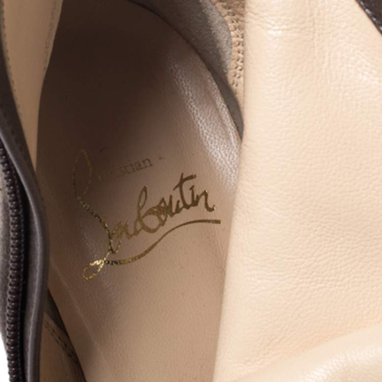 Pre Owned Christian Louboutin Elephant Grey Suede Trottinette Buckle Detail Ankle Boots Size 38