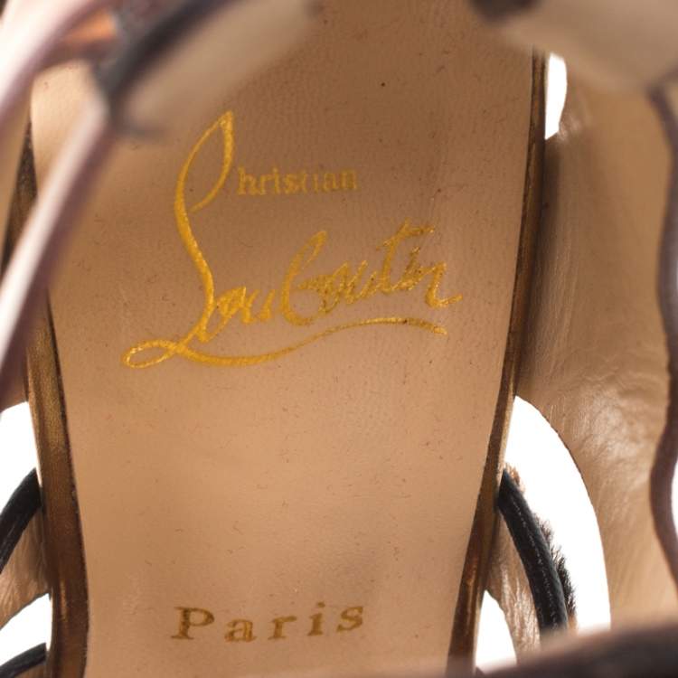 Pre Owned Christian Louboutin Multicolor Python Leather, Pony Hair And Leather Keny Ankle Strap Sandals Size 37.5