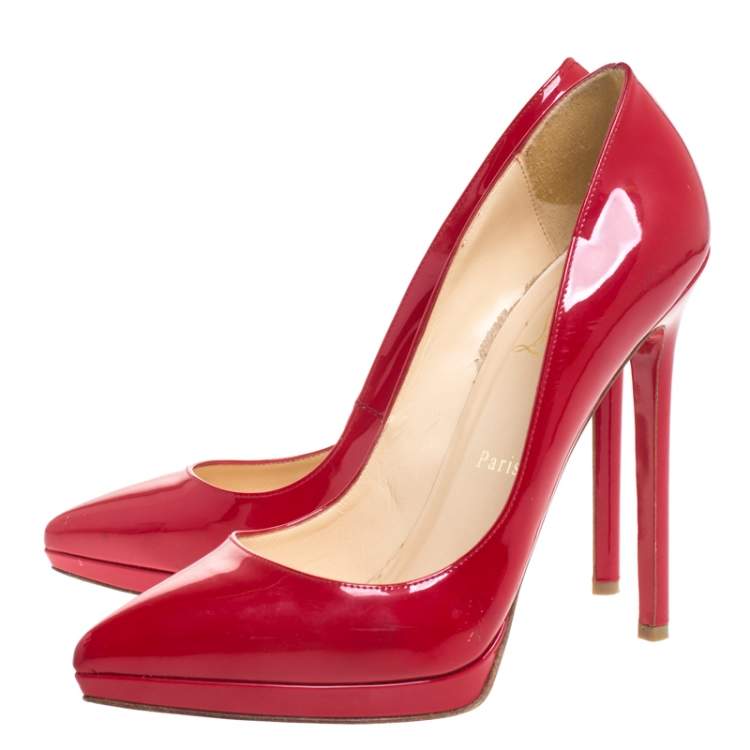 Pre Owned Christian Louboutin Red Patent Leather Pigalle Plato Pointed Toe Pumps Size 38.5