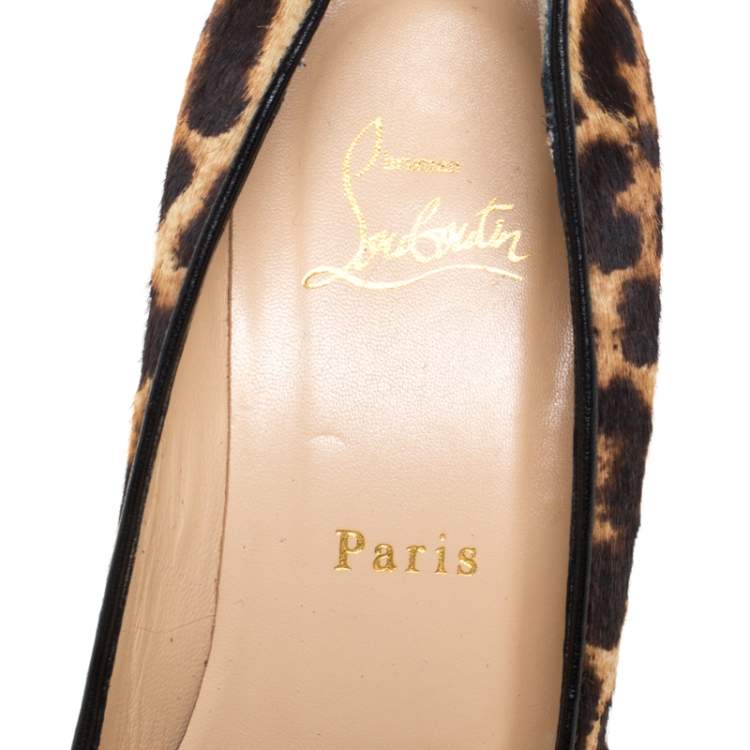 Pre Owned Christian Louboutin Brown/Black Leopard Print Calfhair Melissa Wedge Pumps Size 38