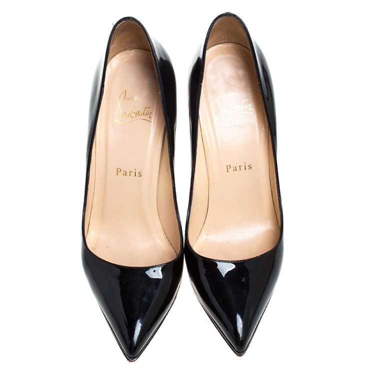 Pre Owned Christian Louboutin Black Patent Leather Pigalle Plato Platform Pumps Size 37