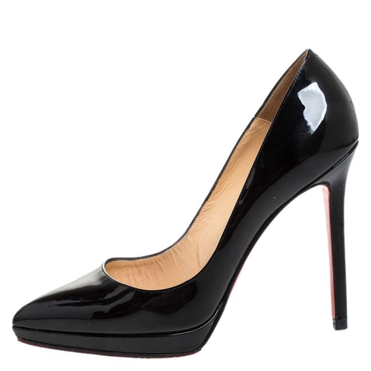 Pre Owned Christian Louboutin Black Patent Leather Pigalle Plato Platform Pumps Size 37