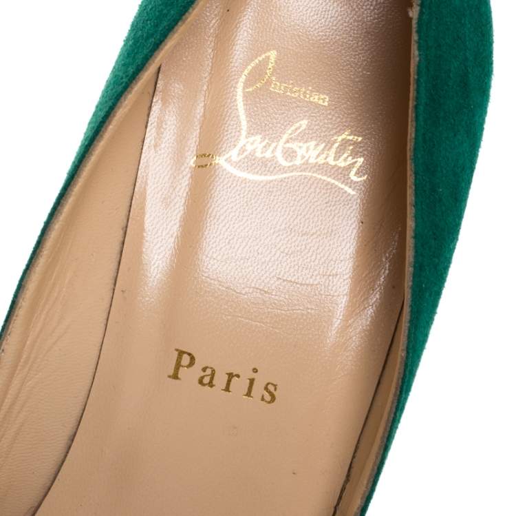 Pre Owned Christian Louboutin Green Suede Leather Hyper Prive Peep Toe Platform Pumps Size 40