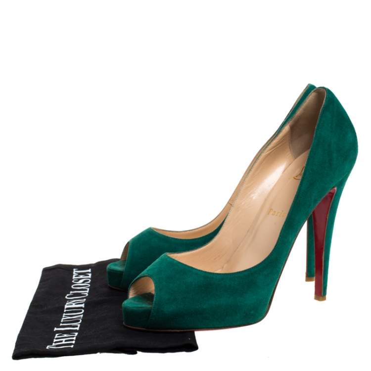 Pre Owned Christian Louboutin Green Suede Leather Hyper Prive Peep Toe Platform Pumps Size 40