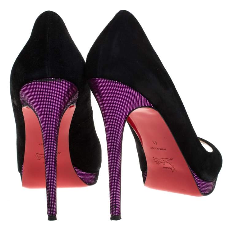 Pre Owned Christian Louboutin Black Suede Leather Peep Toe Pumps Size 41