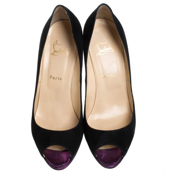 Pre Owned Christian Louboutin Black Suede Leather Peep Toe Pumps Size 41